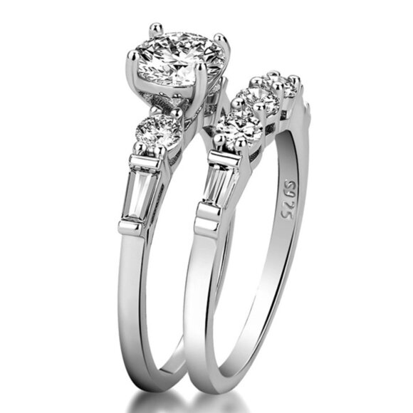 Engagement/Wedding Bright CZ 925 Silver Plated Ring Set for Women VIP034